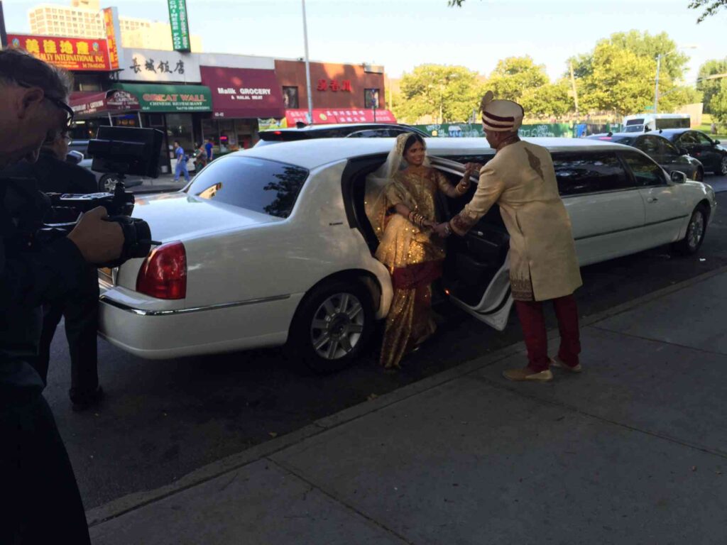 bride coming out of limo